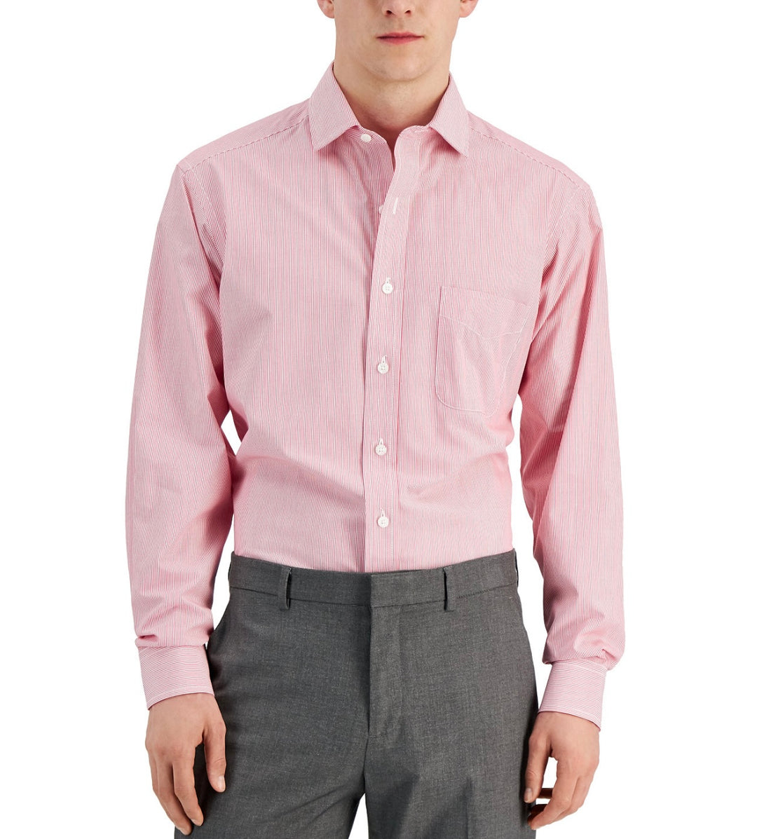 Club Room Men's Regular Fit Cotton Stripe Dress Shirt Red