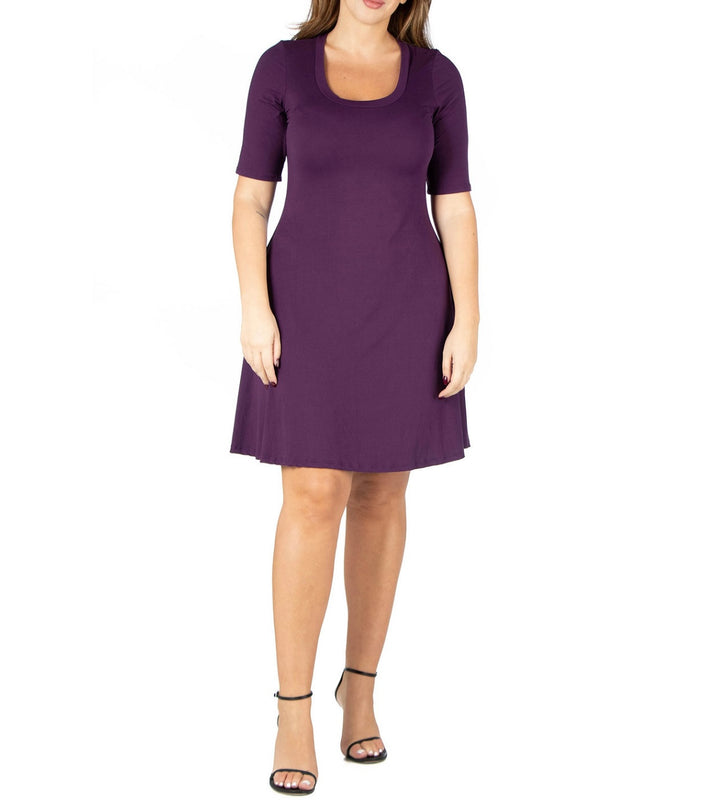 24Seven Comfort Apparel Women's Knee Length Dress Purple Plus Size 1X