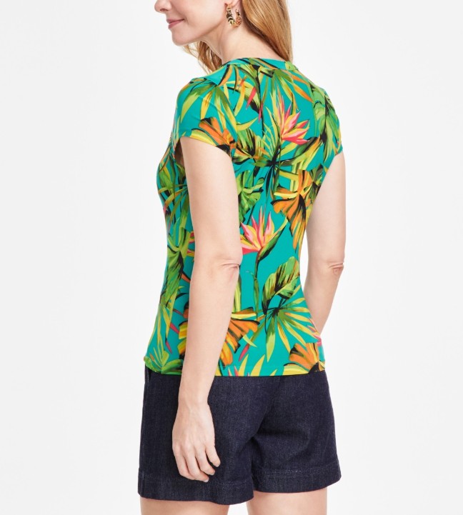 INC International Concepts Women's Printed Lace-Up Front Top Tropical Garden