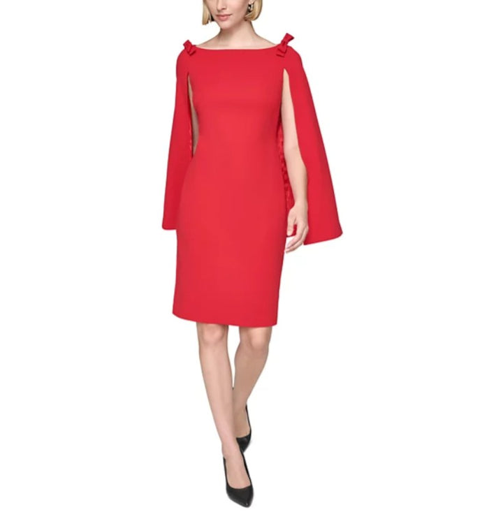 Karl Lagerfeld Paris Women's Bow-Shoulder Cape Dress Admiral Red Size 16