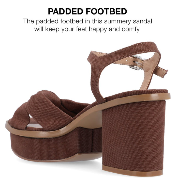 Journee Collection Women's Garner Knit Inset Platform Block Heel Sandals Brown