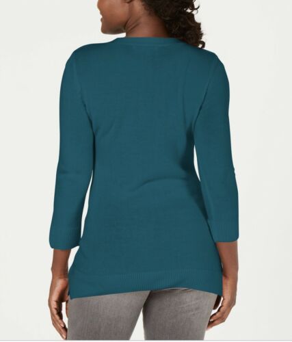Karen Scott Women's Luxsoft V-Neck Sweater 3/4 Sleeve True Teal Top Size S