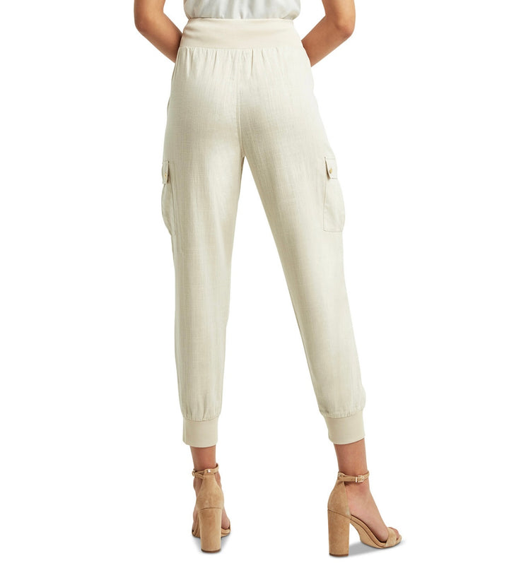 H Halston Women's Elastic Waist Pull-On Patch Pocket Jogger Pants Stone Size XL