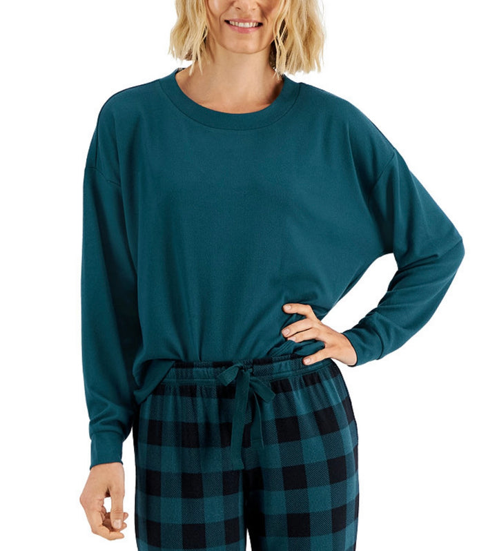 Jenni Women's Crewneck Long Sleeve Pajama Top June Bug Holiday Buffalo Check