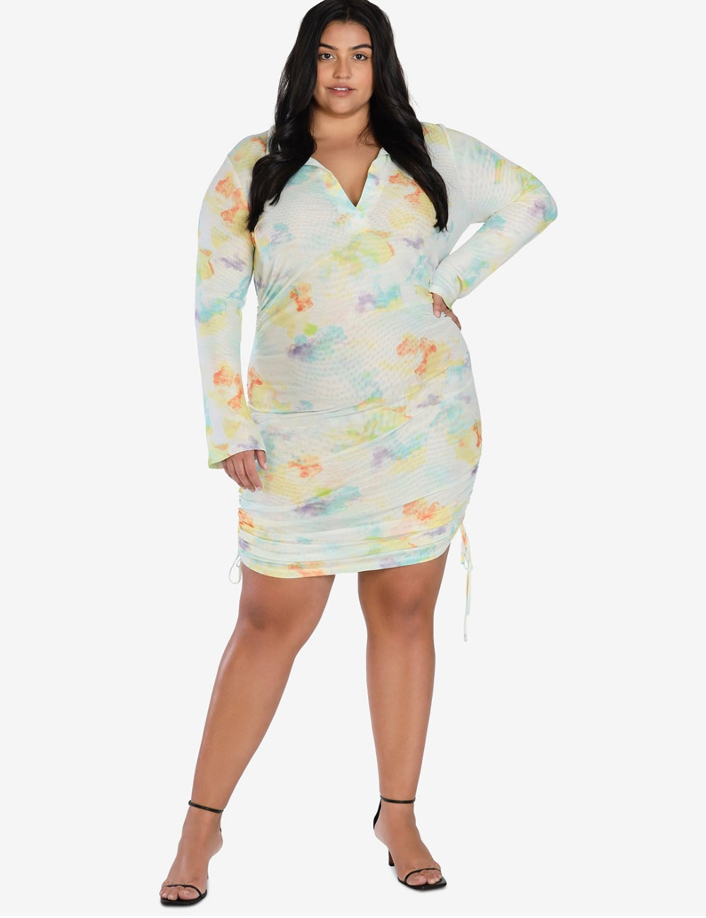 Bar III Women's Nicole Williams English Trendy Printed Ruched Dress Plus Size 2X