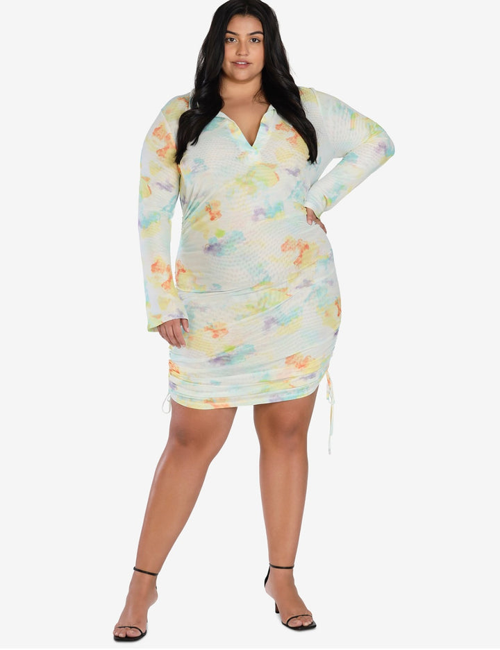 Bar III Women's Nicole Williams English Trendy Printed Ruched Dress Plus Size 2X