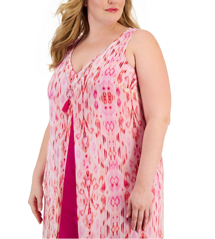 JM Collection Women's Chiffon-Overlay Maxi Dress Fuchsia Tulp Combo Plus Size