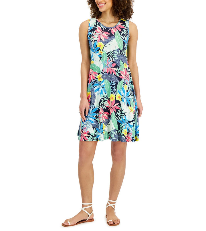 Style & Co. Printed Knit Tank Dress Industrial Blue Floral Size XS