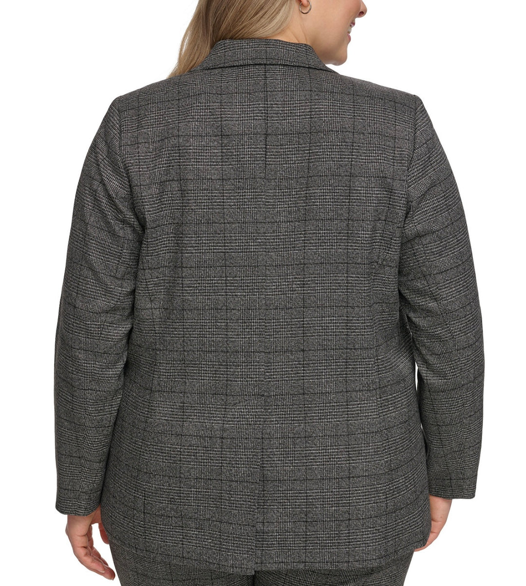 Calvin Klein Women's Menswear One-Button Jacket Charcoal Multi Plus Size 22W