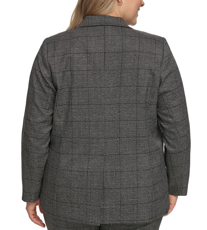 Calvin Klein Women's Menswear One-Button Jacket Charcoal Multi Plus Size 22W