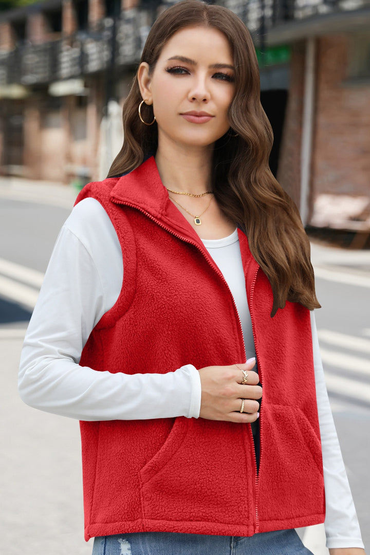 Zip Up Vest Coat with Pockets
