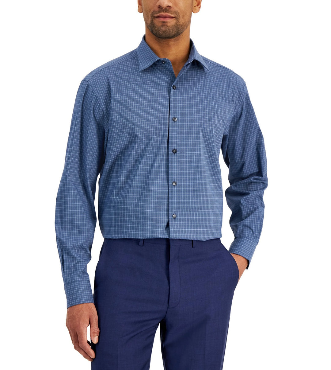Alfani Men's Regular Fit Traveler Stretch Dress Shirt Blue