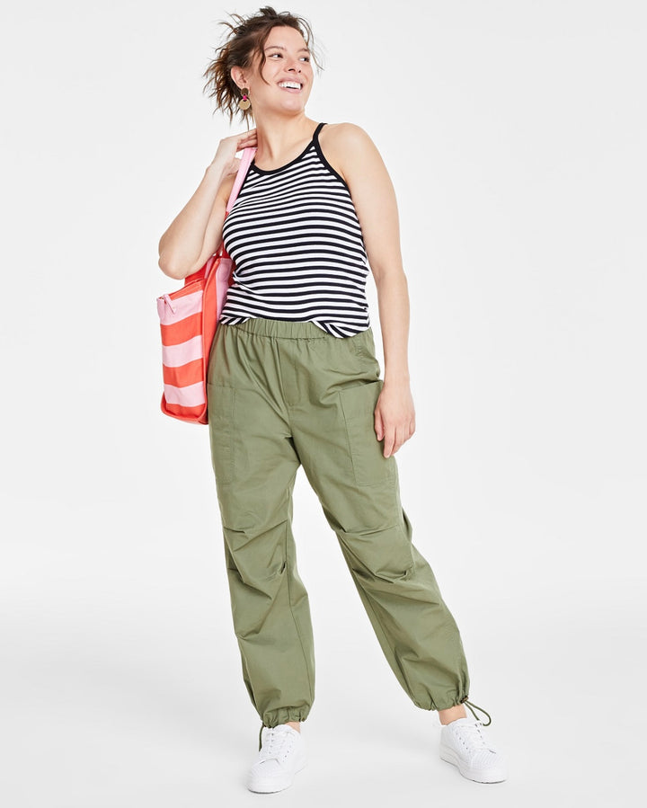 Style & Co. Women's Elastic Waist Straight Leg Pocket Pants Olivine Size L