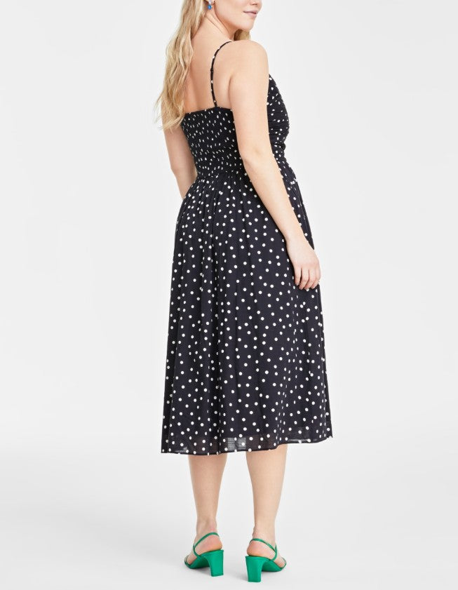 On 34th Women's Dot Soft Corset Midi Dress Deep Black Combo Size XS
