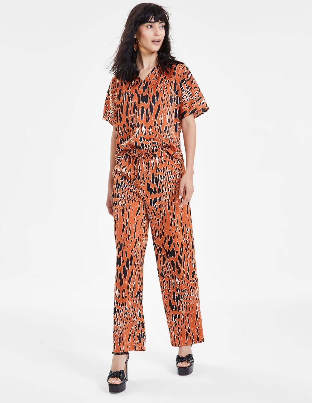 Bar III Women's Animal-Print Drawstring-Waist Pants Rich Camel/Black Size XXL