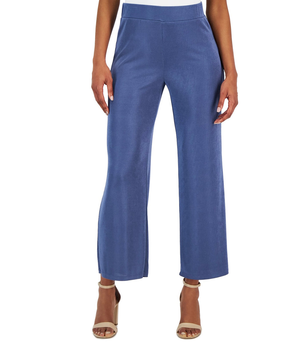 Kasper Women's Stretch Knit Wide Leg Pants Blue Hereon Size XL