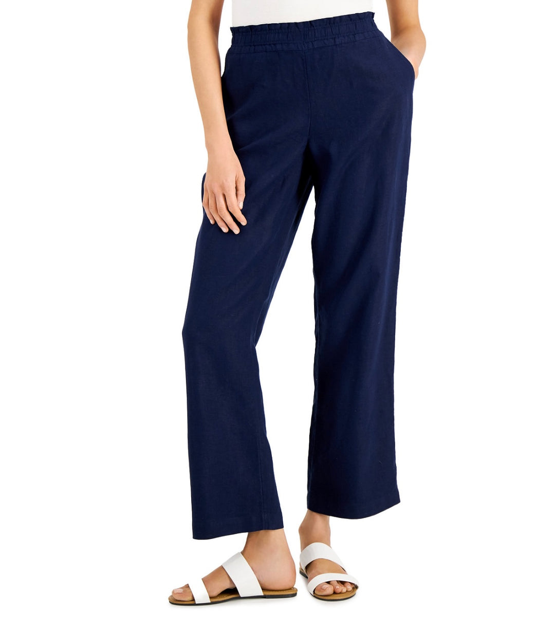 Charter Club Women's Linen Pull-On Pants Intrepid Blue Size S