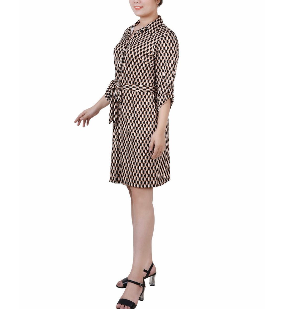 NY Collection Women's 3/4-Sleeve Printed Shirt Dress Petite Size PXL