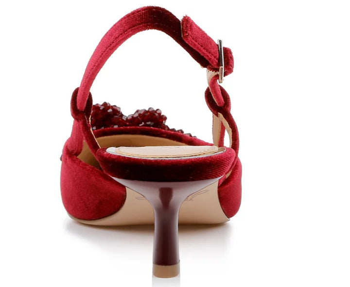Jewel Badgley Mischka Women's Tabitha Ornamented Slingback Pumps Bordeaux Velvet