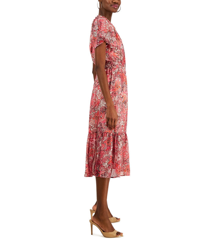 INC International Concepts Women's Midi Dress Bright Cherry Combo Size 2