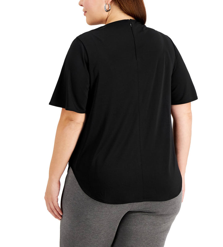 Alfani Women's Back Zipper Cowlneck Flutter-Sleeve Top Deep Black Plus Size 0X