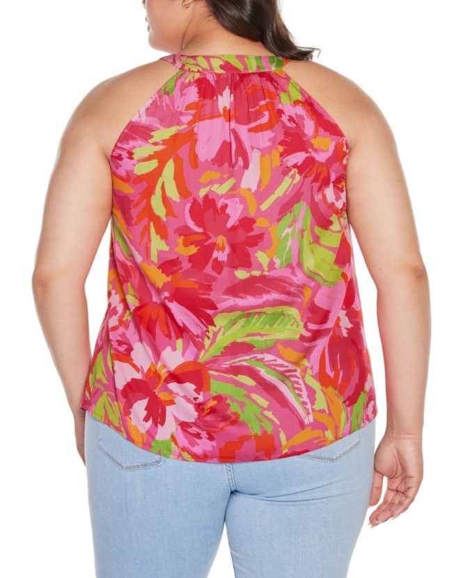 Belldini Women's Abstract Floral Tie-Neck Sleeveless Top Plus Size 2X