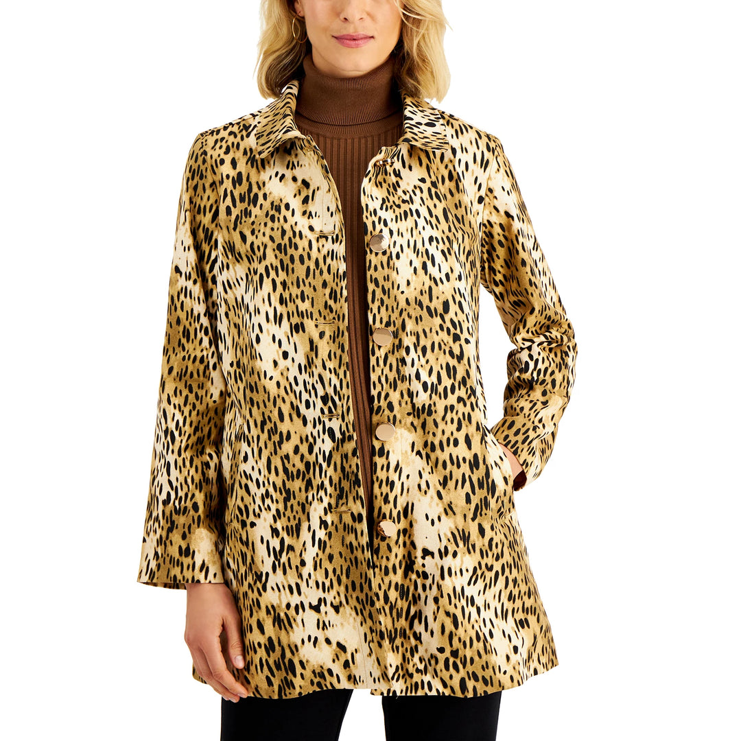 JM Collection Women's Cheetah-Print Jacket Soft Biscuit Gold Buttons Pockets XL