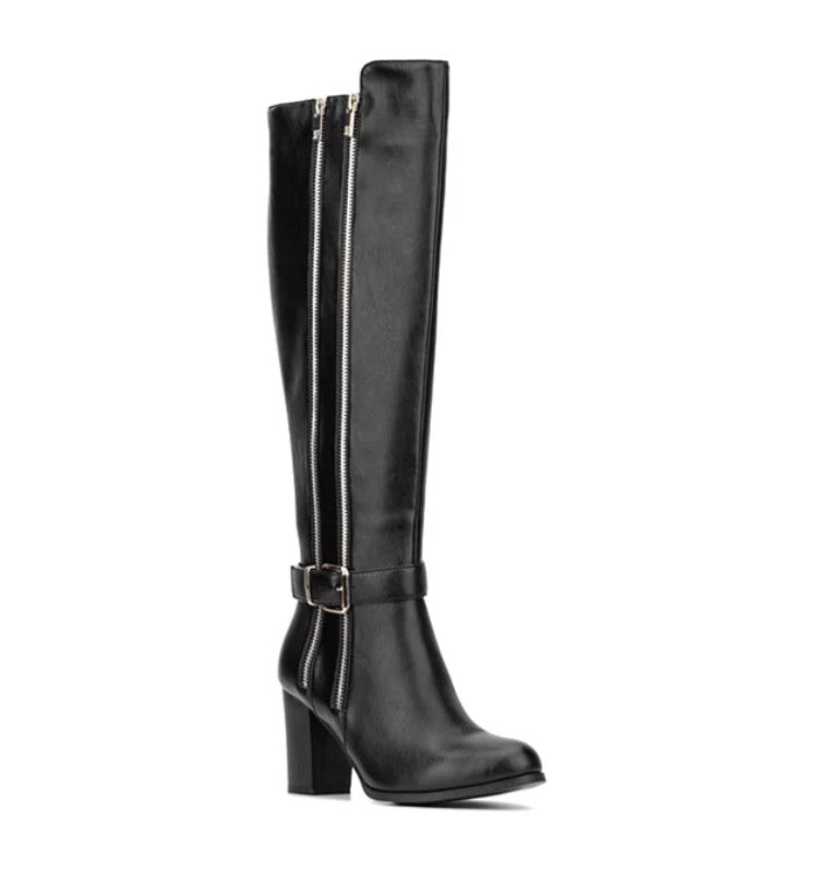 New York & Company Women's Chunky Block Heel Andrina Boot Black Size 8