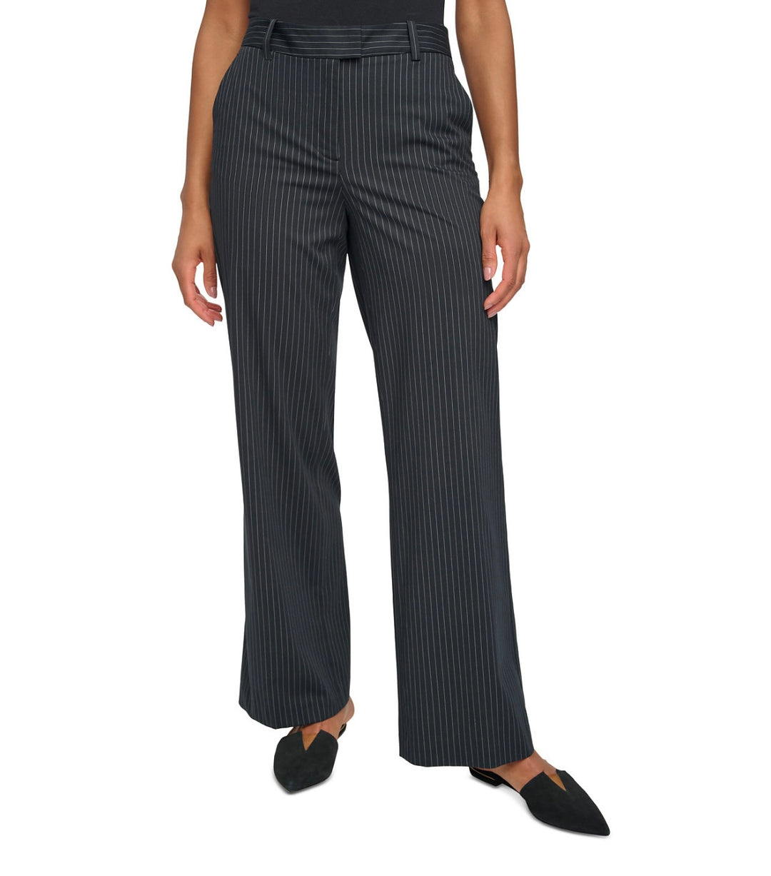 DKNY Women's Pinstripe Tab-Waist Wide-Leg Pants Black Size 18