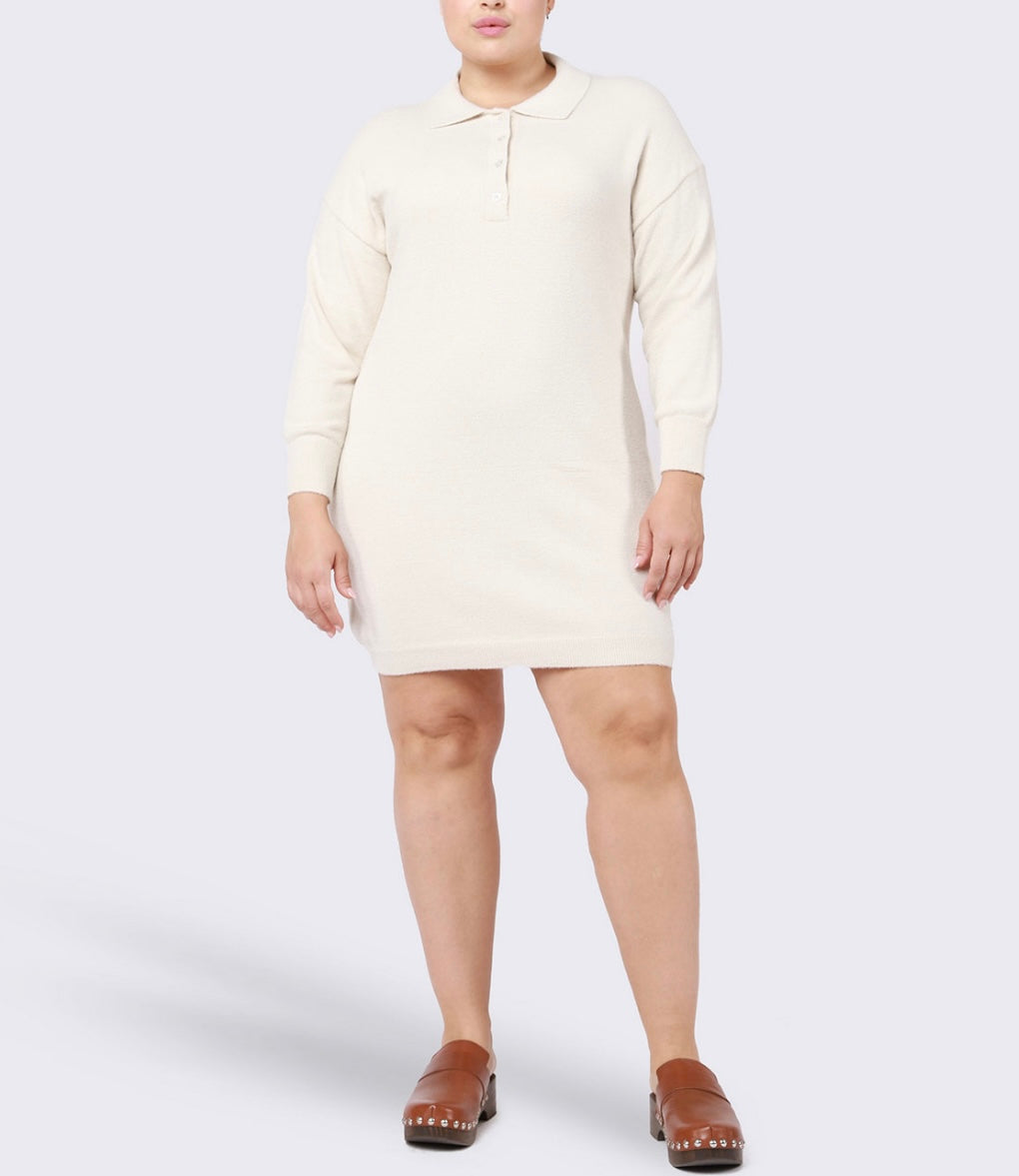 Black Tape Women's Polo Front Long Sleeve Sweater Dress Cream Size 1X