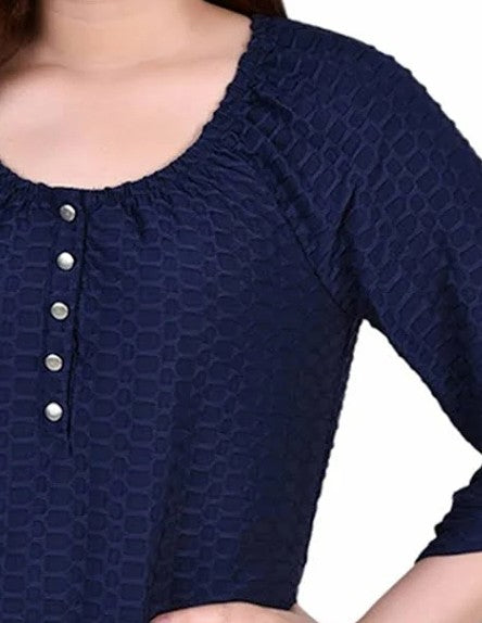 NY Collection Women's 3/4 Sleeve Blouse Dark Blue Petites Size PL