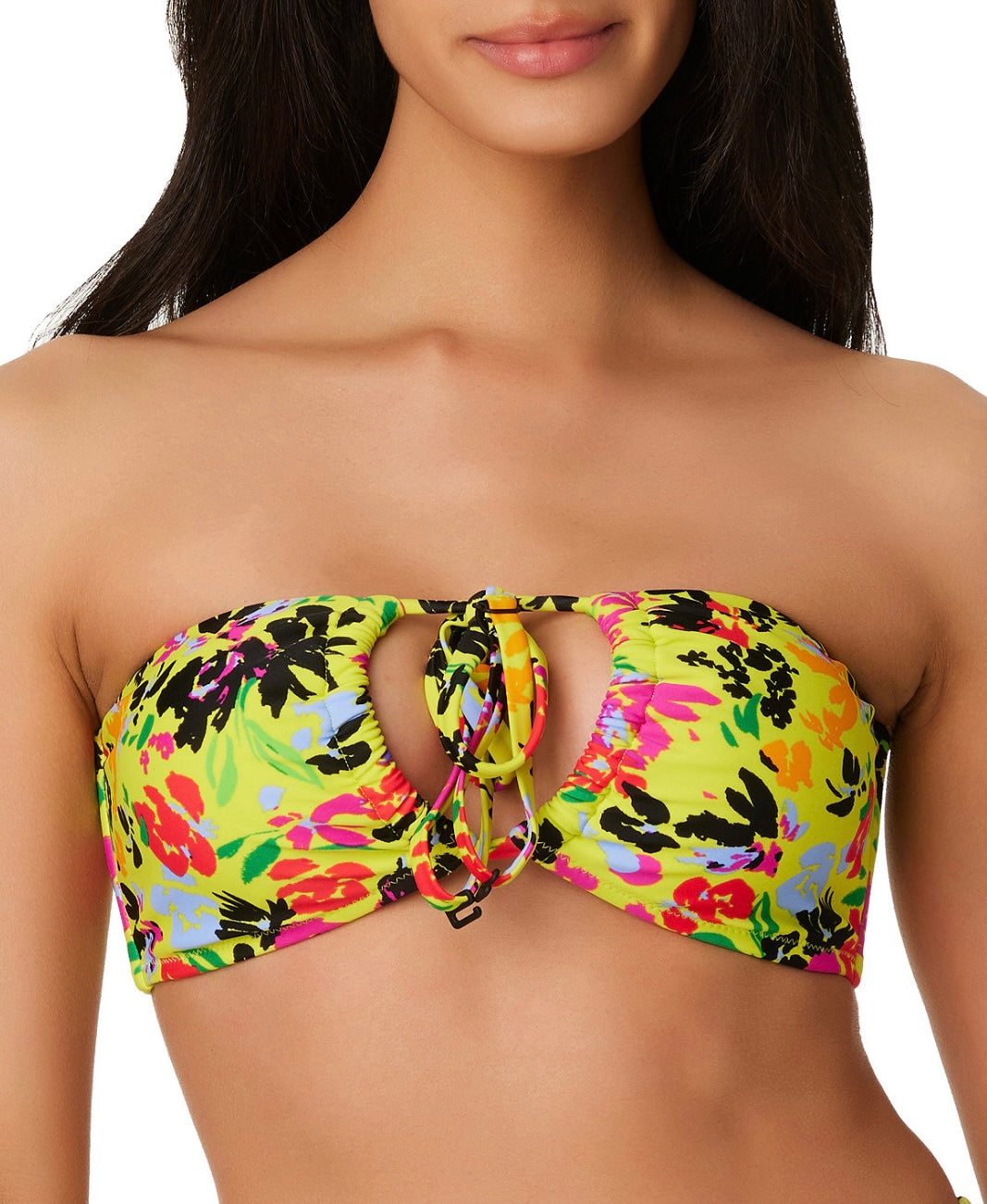 Bar III Women's Yellow Floral Chic Convertible Bikini Top Citron Size M