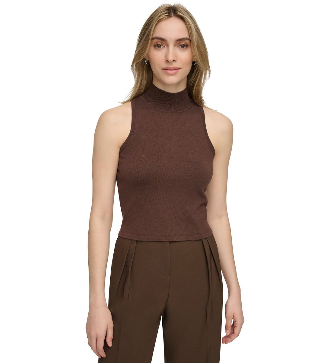 Calvin Klein Women's Mock Neck Sleeveless Top Demitasse Size L