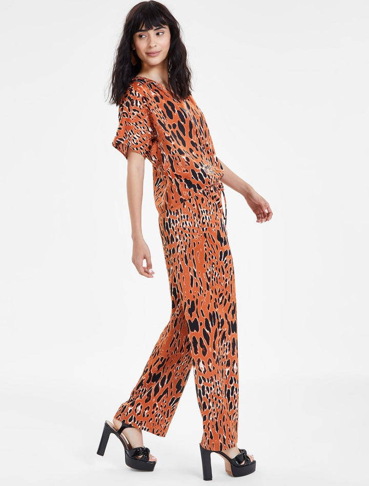 Bar III Women's Animal-Print Drawstring-Waist Pants Rich Camel/Black Size XXL