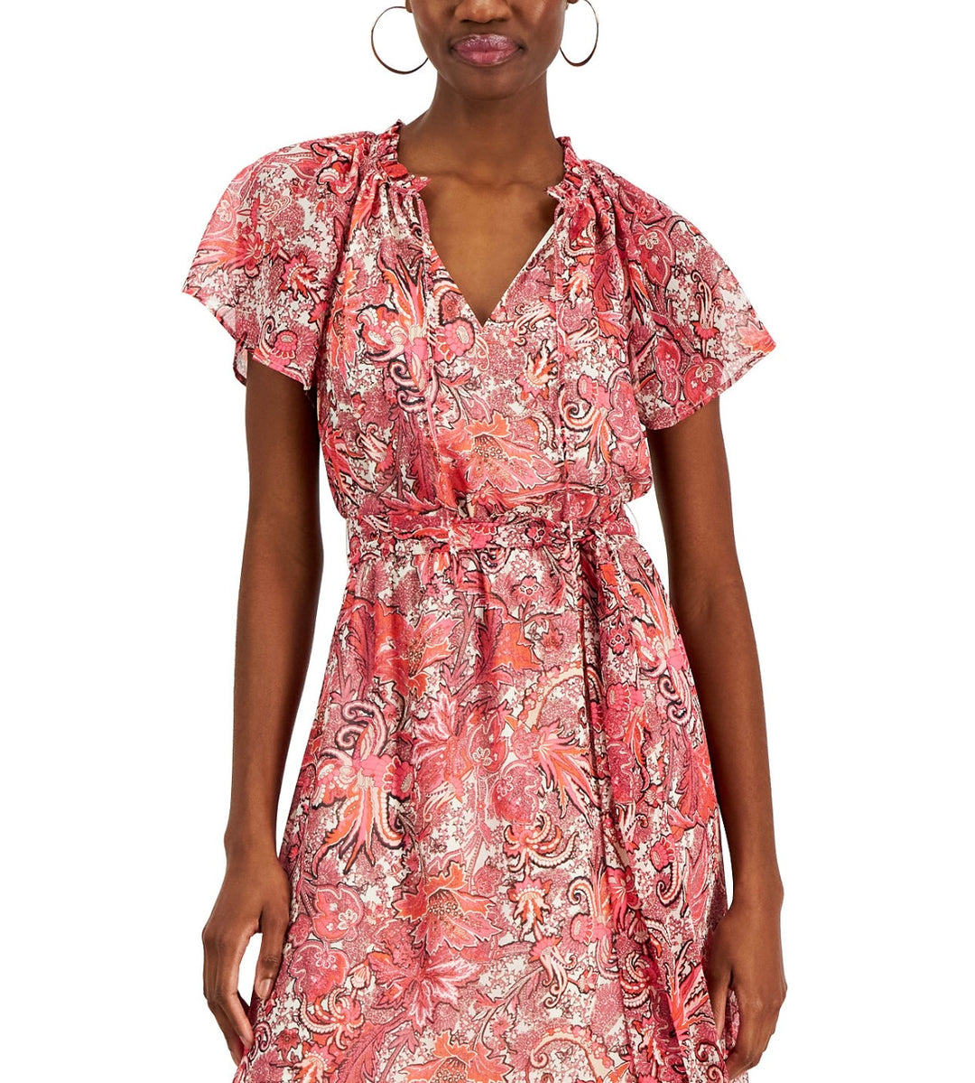 INC International Concepts Women's Midi Dress Bright Cherry Combo Size 2