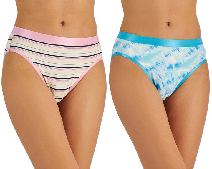 Jenni Women's 2-Pk Hi-Cut Bikini Underwear Water Tiedye/Multi Stripe Size M