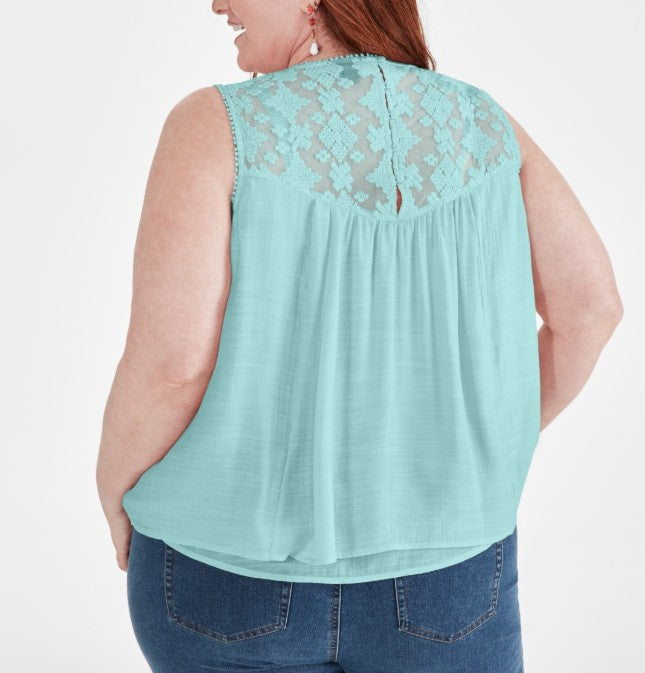 Style & Co. Women's Sleeveless Embroidered Lace Top Willow Hedge Size XL