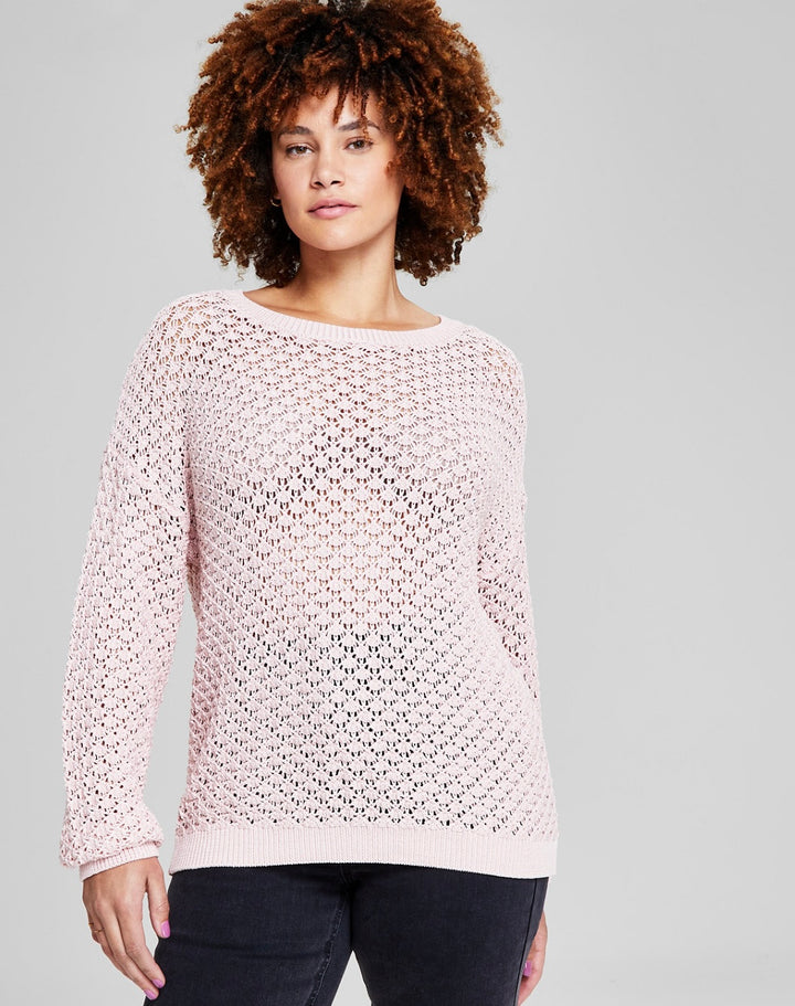 And Now This Women's Pointelle-Knit Long-Sleeve Sweater Lotus Pink