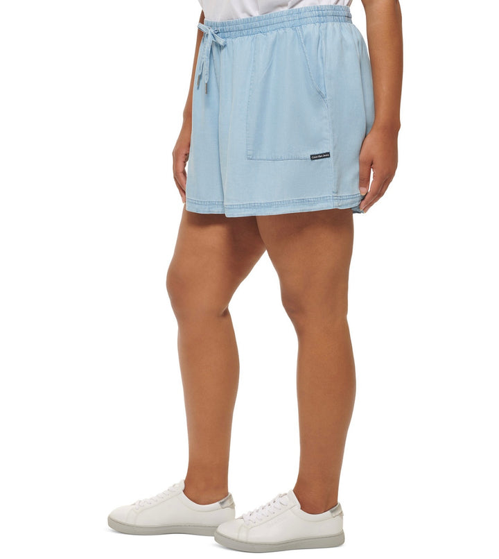 Calvin Klein Jeans Women's Trendy Drawstring Shorts Chambray Blue Plus Size 1X