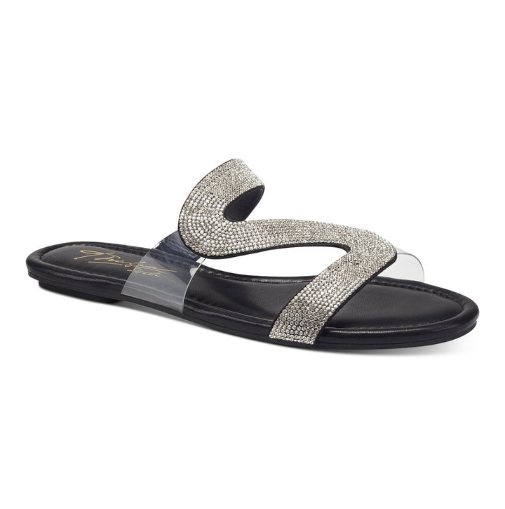 Thalia Sodi Women's Bianca Faux Leather Rhinestone Slide Sandals Black Size 8.5M