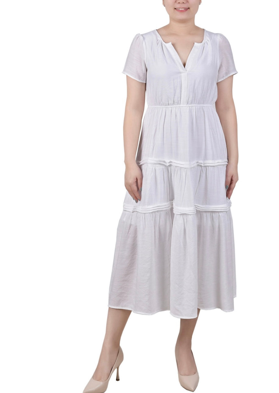 NY Collection Women's Ankle Length Short Sleeve Dress White Size Petite PM