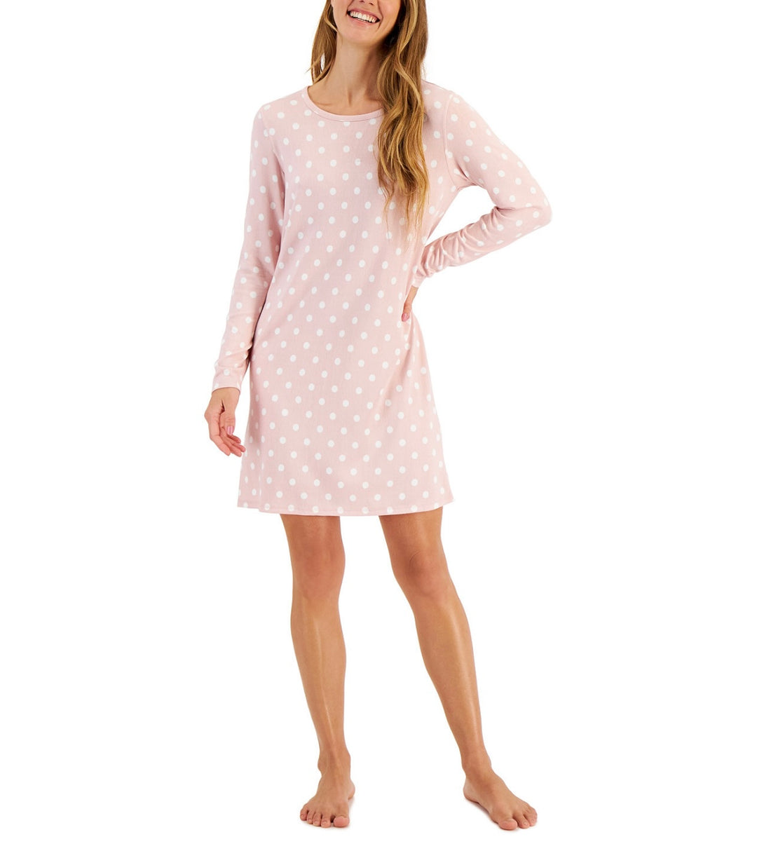 Charter Club Women's Butter Soft Sleepshirt Chalky Rose Polka Dot Size S