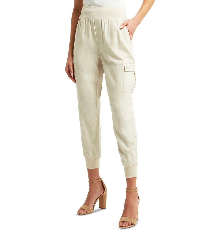 H Halston Women's Elastic Waist Pull-On Patch Pocket Jogger Pants Stone Size XL