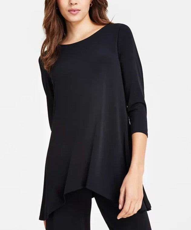JM Collection Women's Scoop Neckline 3/4-Sleeve Knit Top Deep Black Size M