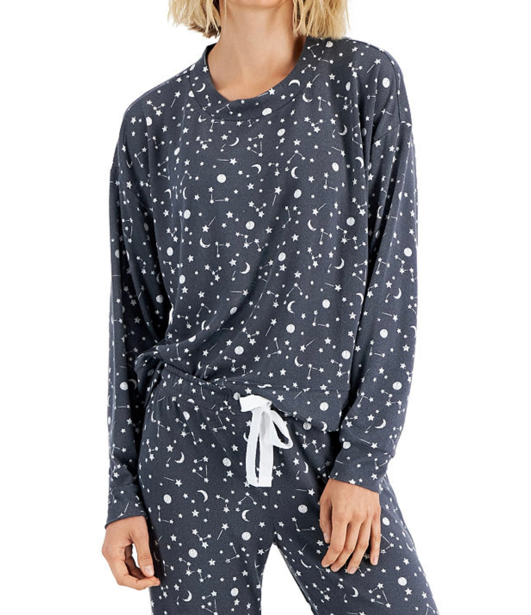 Jenni Women's Long Sleeve Pajama Top Grey Celest Toss Size XL