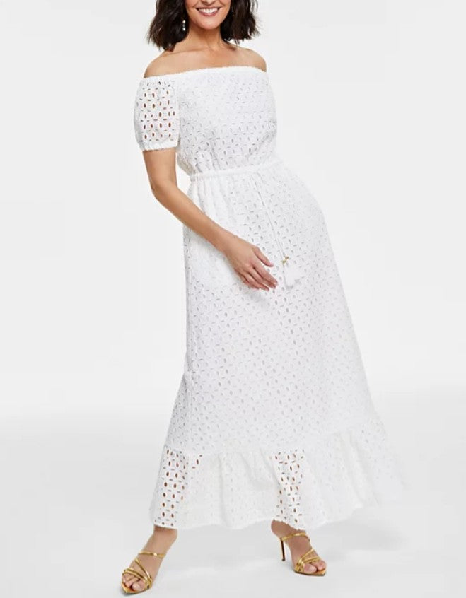 INC International Concepts Women's Off-The-Shoulder Eyelet Maxi Dress