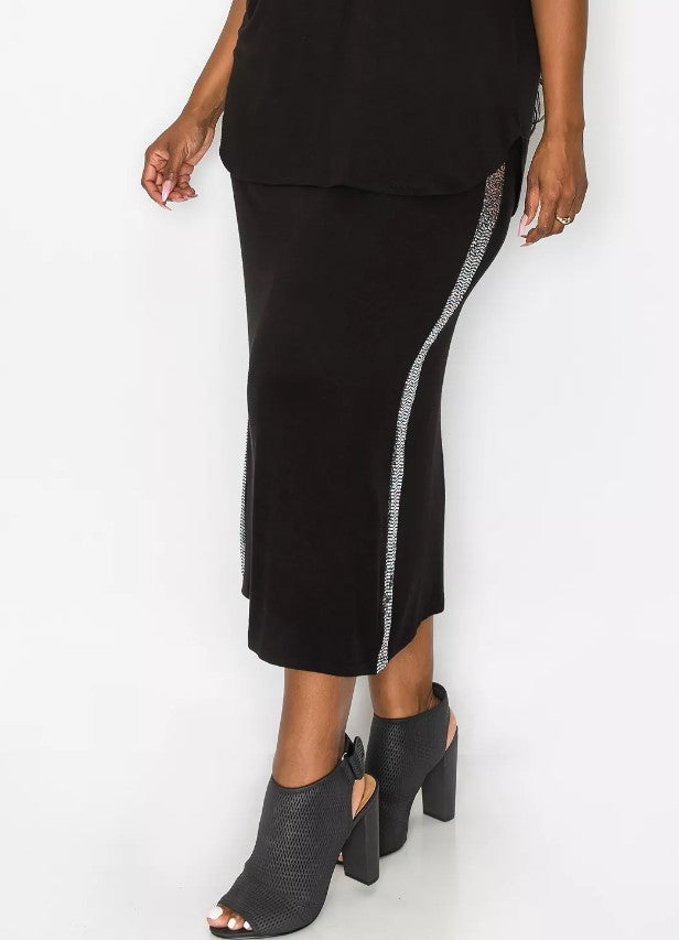COIN 1804 Women's Sequin Side Contrast Fold Over Midi Skirt Plus Size 1X