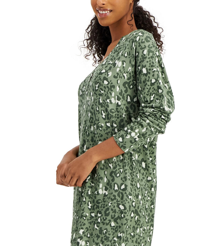 Jenni Women's Printed Long-Sleeve Sleep Shirt Leopard Green