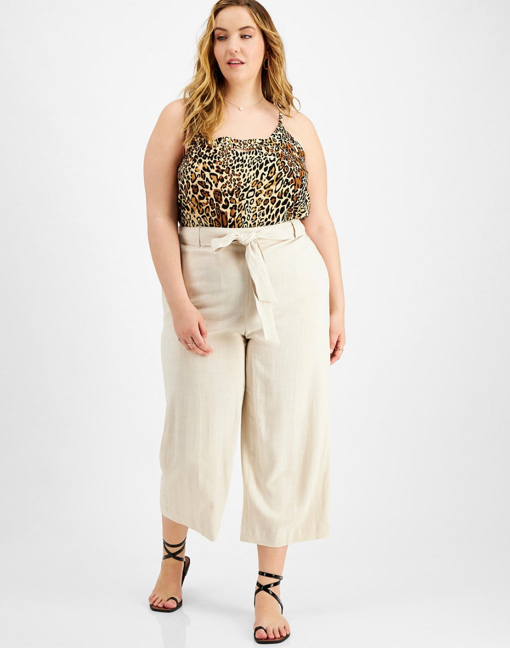 Bar III Women's High Rise Pockets Straight Leg Tie-Waist Pants Flax