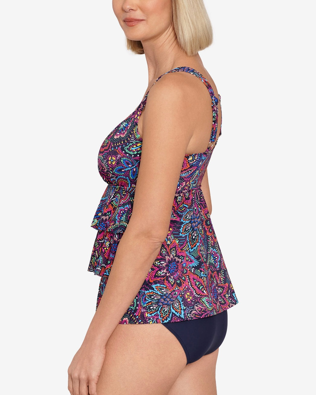 Swim Solutions Women's Printed Tummy-Control Tiered One-Piece Swimsuit